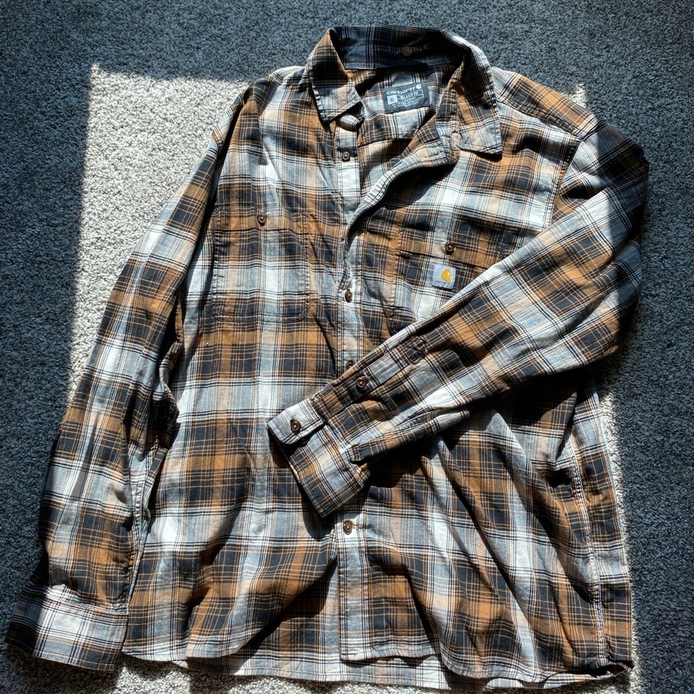 Men’s Carhartt Brown and Gray Checkered Shirt